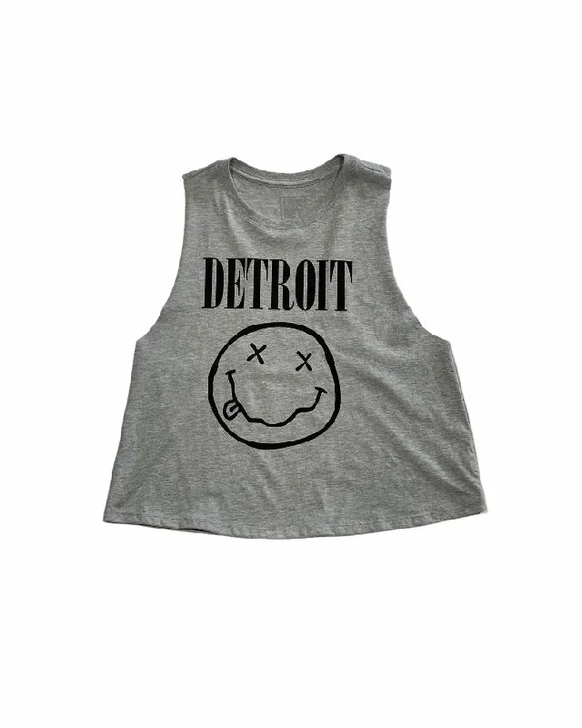 women's t-shirts printed -Ink Detroit Teen Spirit Racerback Crop Tank - Grey