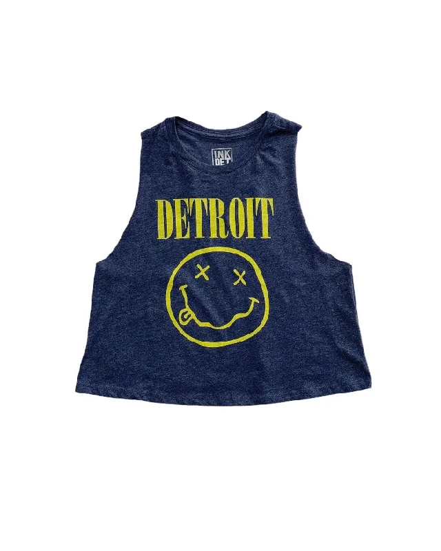 women's t-shirts slogan -Ink Detroit Teen Spirit Racerback Crop Tank - Navy