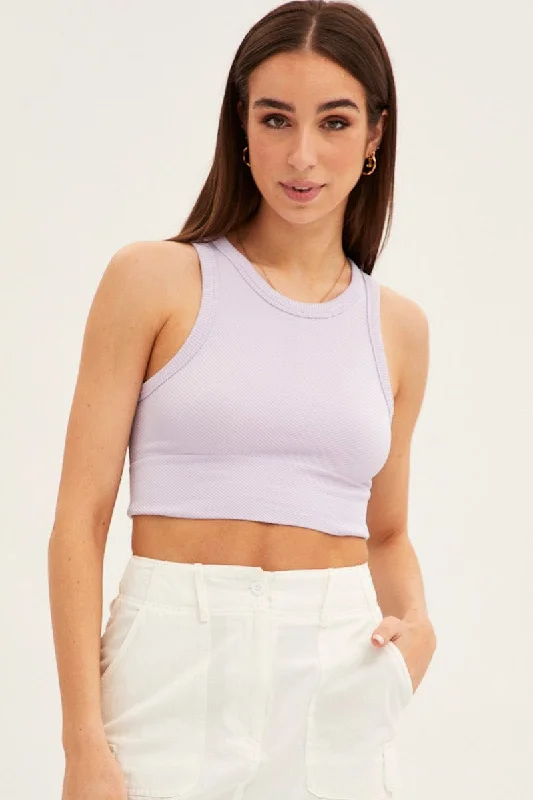 Lilac Tank Top Sleeveless Crew Neck Seamless