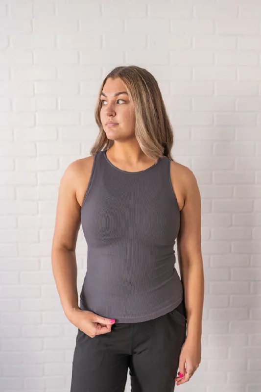 Long Ribbed High Neck - Charcoal