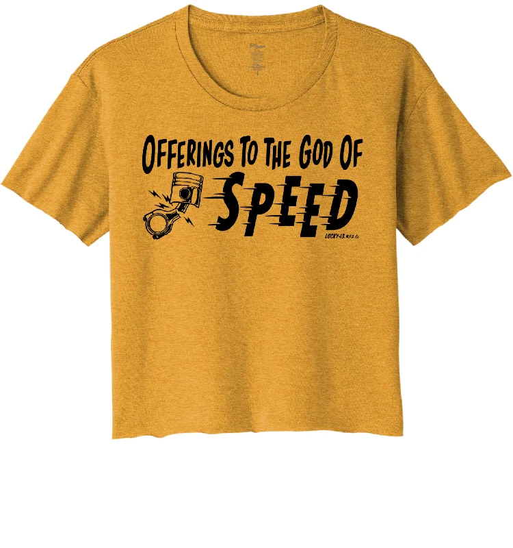 women's t-shirts with quotes -OFFERINGS TO THE GOD OF SPEED Women's Crop Top Tee - GOLD