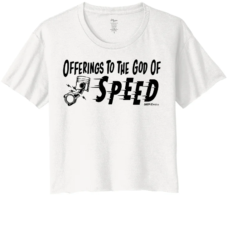 women's t-shirts solid color -OFFERINGS TO THE GOD OF SPEED Women's Crop Top Tee - WHITE