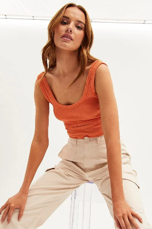 Orange Crop Tank Scoop Neck Sleeveless Cutout