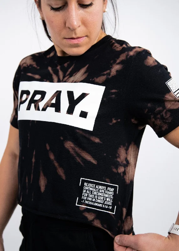 PRAY. Crop Tee: Bleached Black