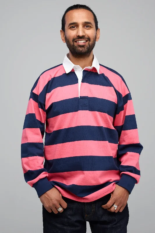 Narrow Stripe Rugby Shirt - Navy/Cerise