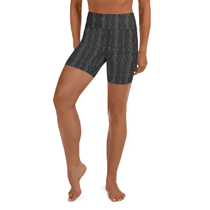 Black Snake Skin High Waist Yoga Shorts