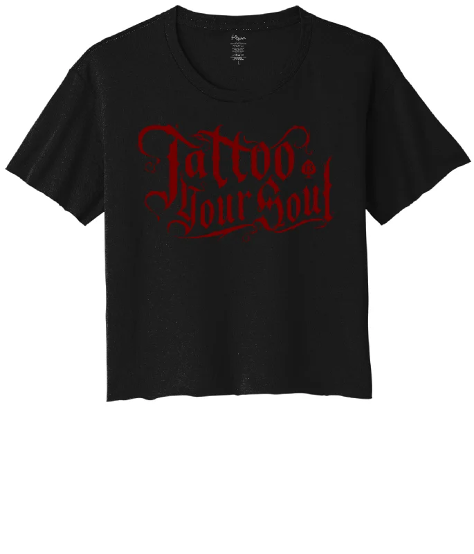 women's t-shirts orange -TATTOO YOUR SOUL Women's Crop Top Tee - BLACK RED