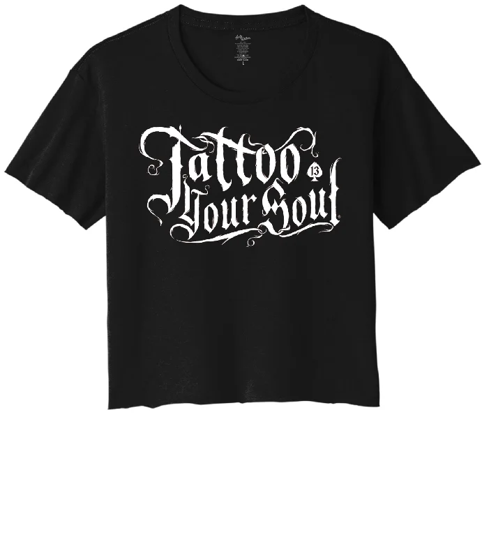 women's t-shirts pink -TATTOO YOUR SOUL Women's Crop Top Tee - BLACK/WHITE