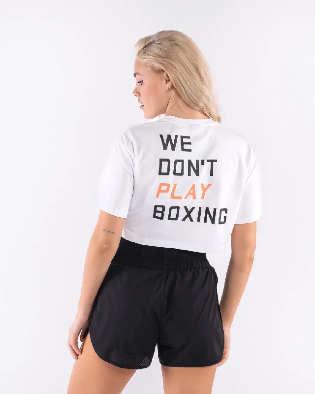 We Don't Play Boxing Crop T-Shirt - White