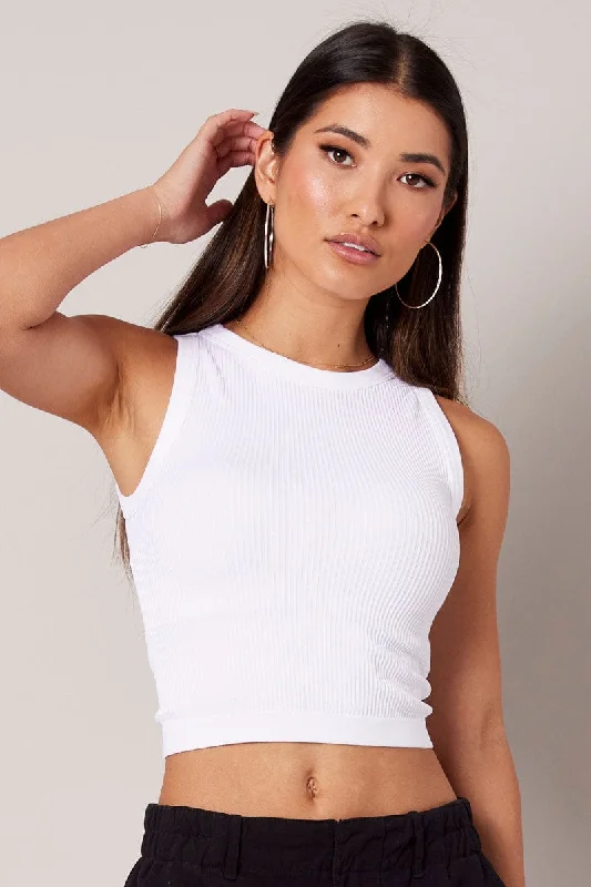 White Tank Top Crew Neck Seamless