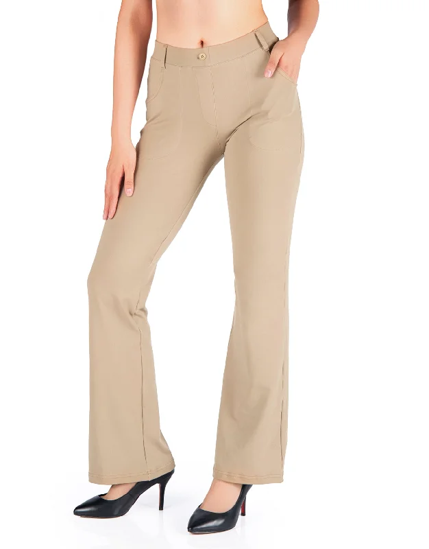 Flare Yoga Dress Pants, 4 Pockets (Khaki)