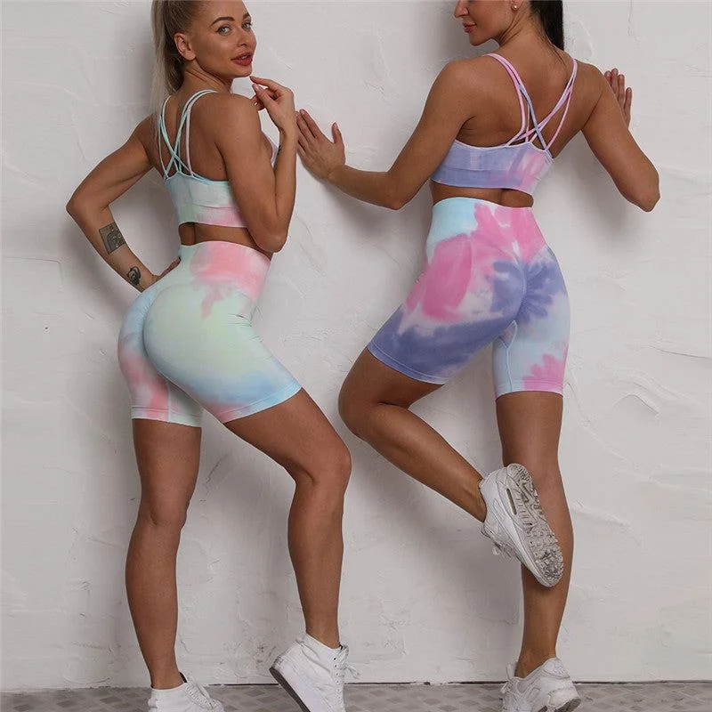 Beautiful Back Yoga Wear Women's Seamless Moisture Wicking Tie-dye Shorts & Suits Style