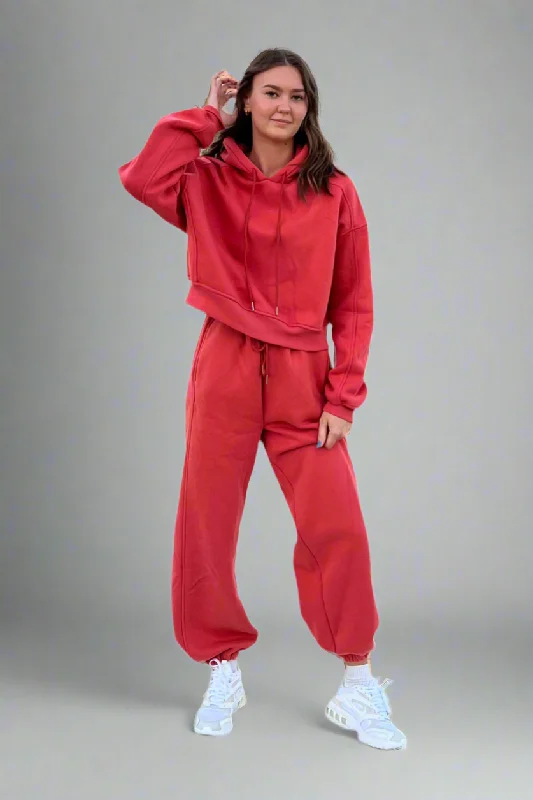 Cozy Girl Plush Sweat Set - Coral