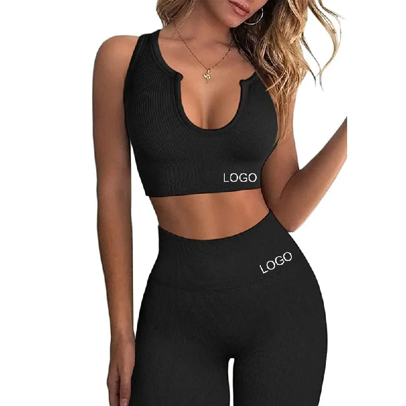 Women Ribbed Bra Crop Tank High Waist Yoga Leggings Sets