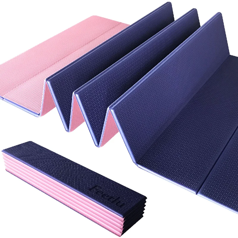 Foldable Exercise Yoga Mat  6mm (1/4") - Dark Blue/Pink