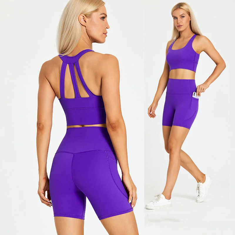 Form Fitting Shorts with Pocket and Triangle Strap Bra