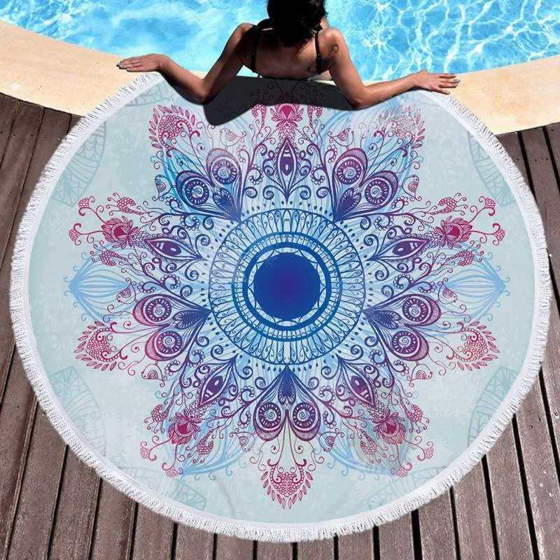 Mandala round Fringe Beach Towel Yoga Mat