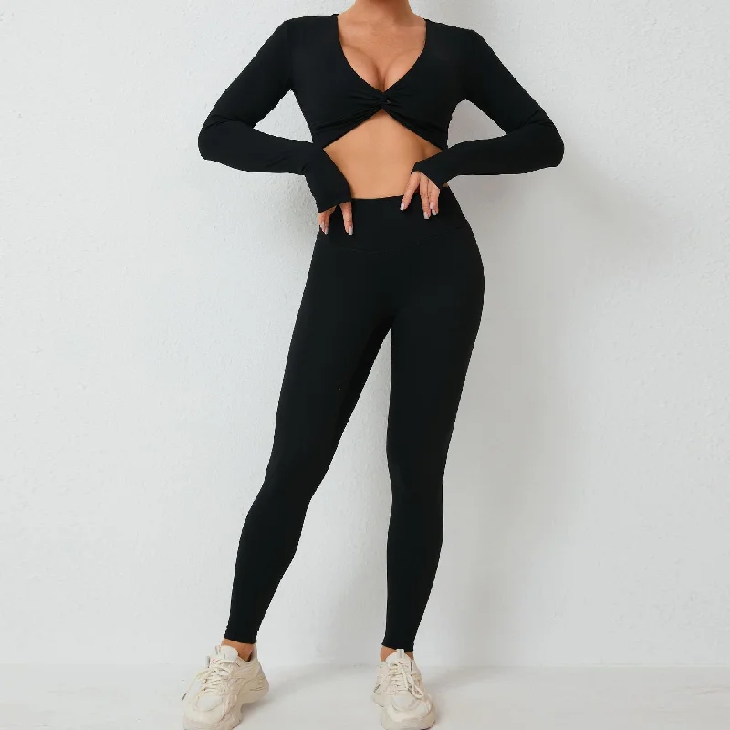 Finger long sleeve yoga suit sexy outside to wear tight 4colors