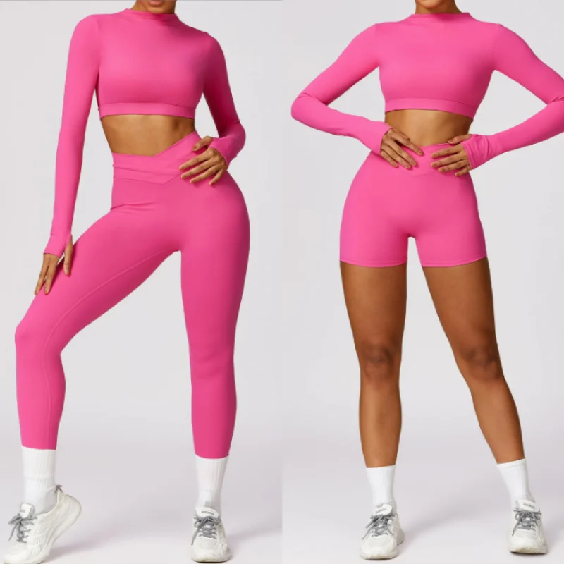 Quick dry beauty back yoga set Long sleeve tight sports set  8578 5colors