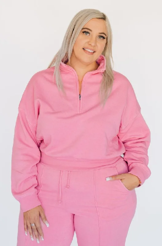 Saturday Afternoon Half Zip Sweatshirt - Pink