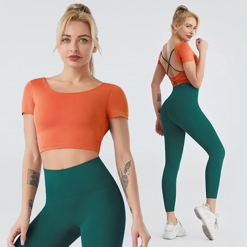 Sexy Cross Back Fitness Top and High-Waist Leggings Set