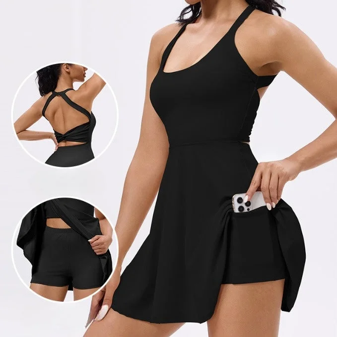 Yoga one-piece with chest pad tennis badminton skirt fake two pieces