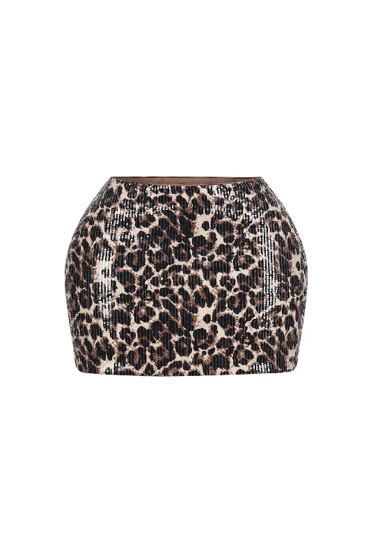 Bresha Animal Print Sequin Mini Skirt