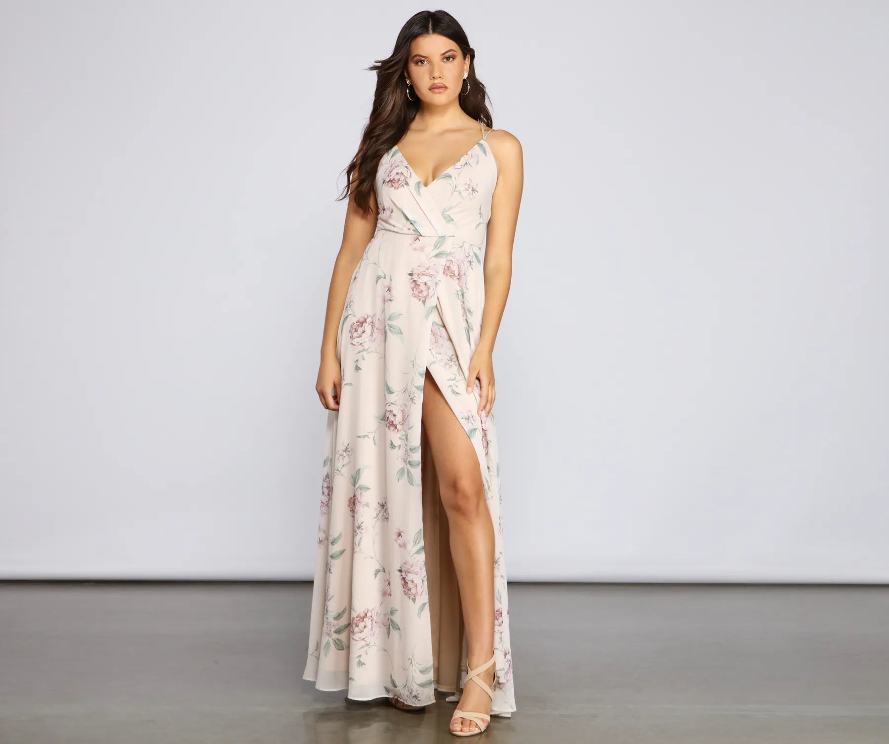 Corinna Formal Floral Chiffon Wrap Dress