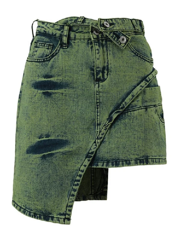 Green Tie Dye Denim Mini Skirts