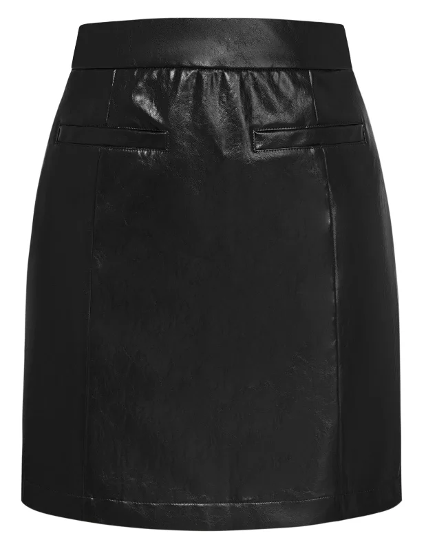 KK Women PU Leather Skirt Casual Elastic Waist Mid-Thigh Length Bodycon Skirt