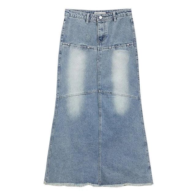 Low-waist Denim Skirt Womens Maxi Long Fishtail Skirt