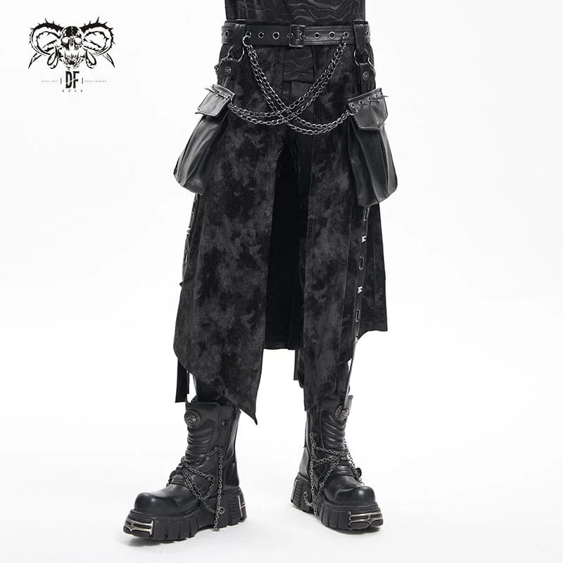 Men's Gothic Buckle-up Chain Rivets Skirt