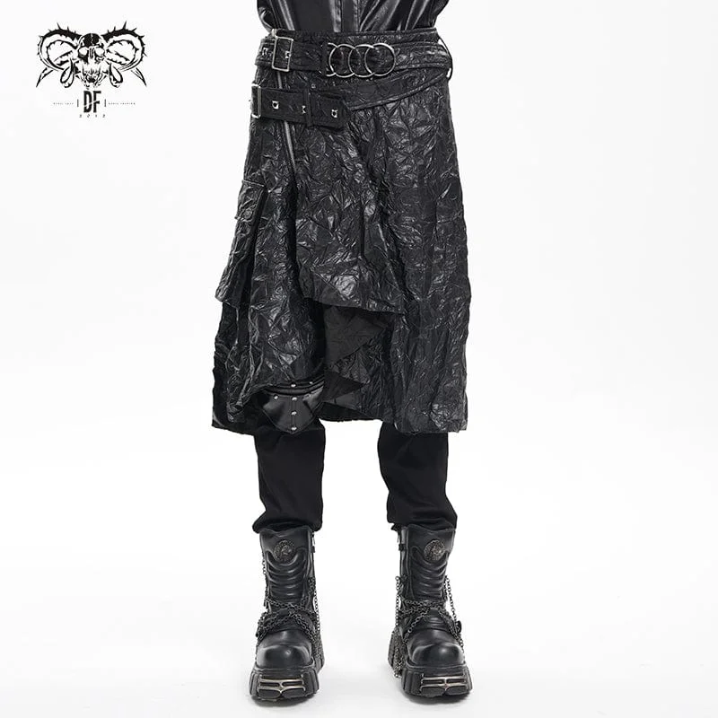 Men's Gothic Buckle-up Ring Eyelets Skirt