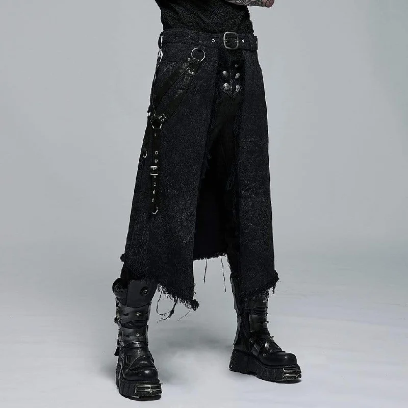 Men's Gothic Unedged Buckle Splice Kilt