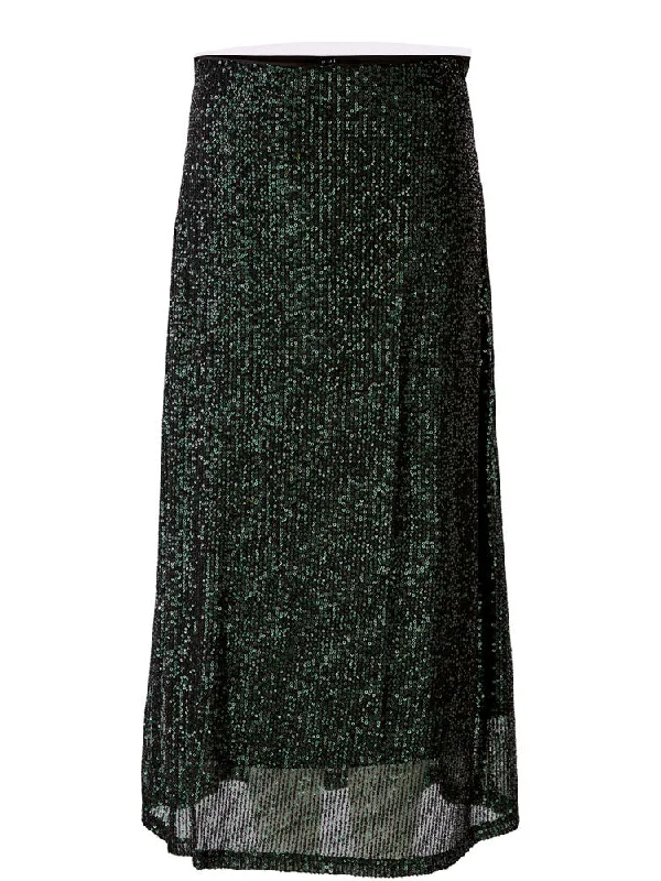 Oui Sequin Midi Skirt Dark Green