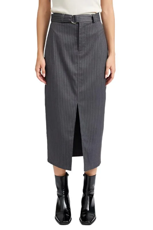 Heather Gray Pinstripe Midi Skirt