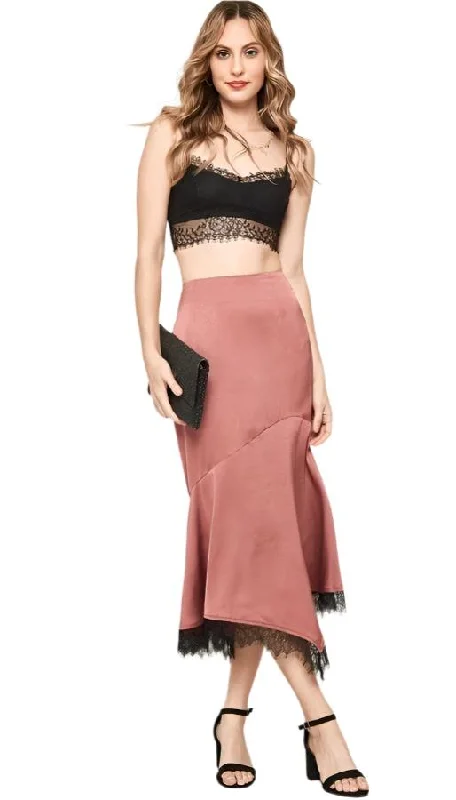 Rose Pink Solid Woven Midi Skirt