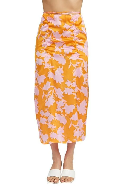 Ruched Maxi Skirt With Waist Drawstring