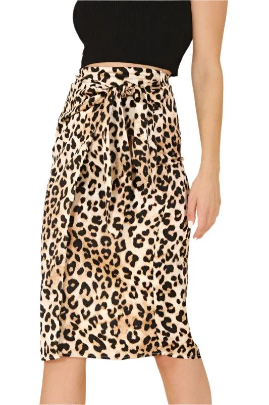 Satin Leopard Tie Skirt