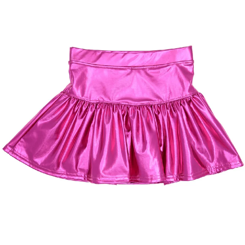 Slick Metallic Gathered Skort- Hot Pink