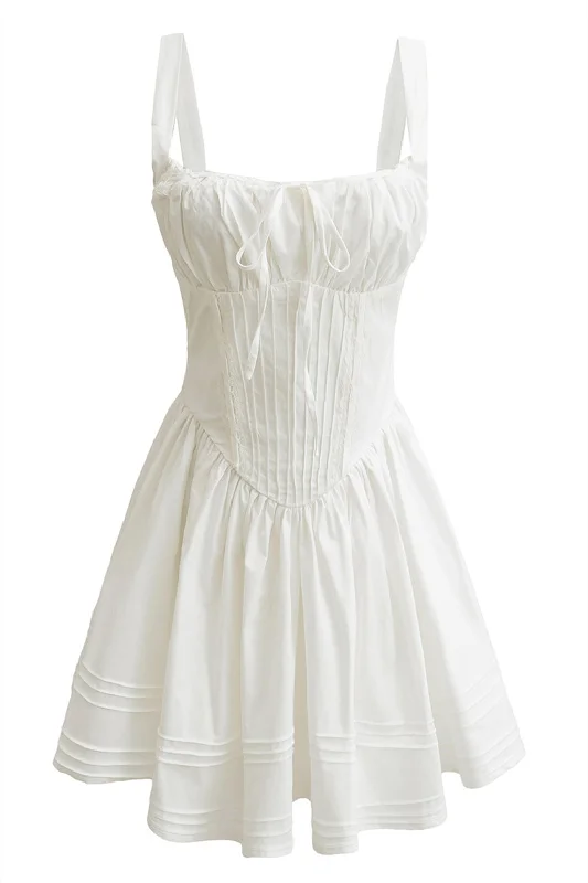 Straps White Tie Front Ruched Short Dress