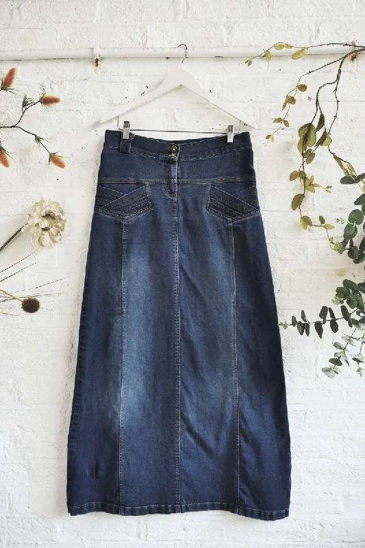 Vintage Denim Skirt - High Waisted Stretch Denim Maxi - Size W32