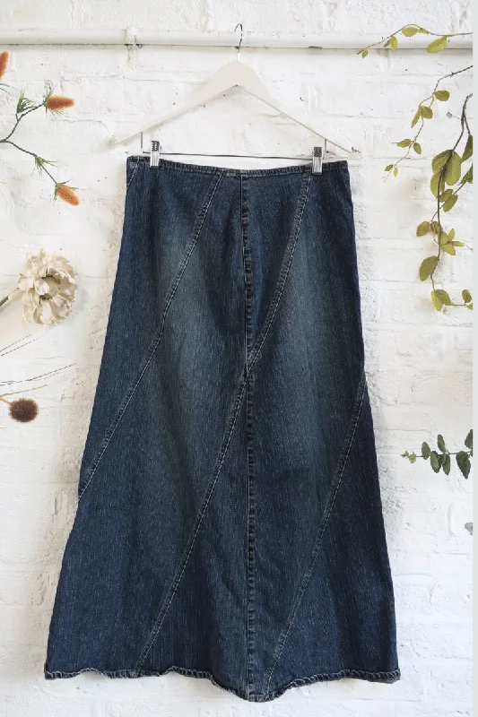 Vintage Denim Skirt - Faded Twist Panel Maxi - Size W33