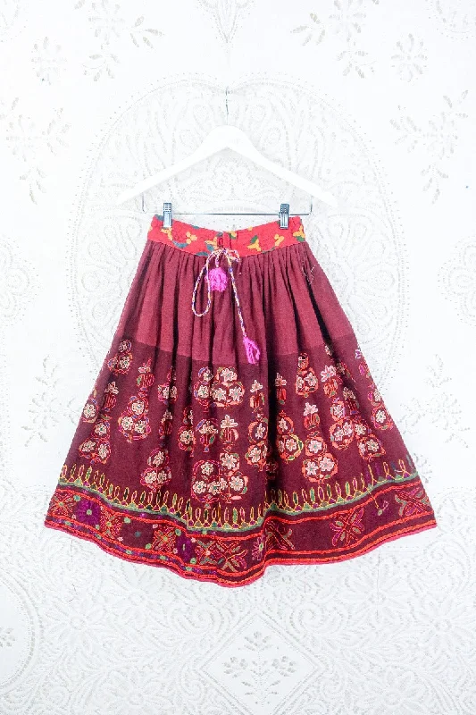 Vintage Rosehip & Ruby Red Embroidered Skirt - Size XXS