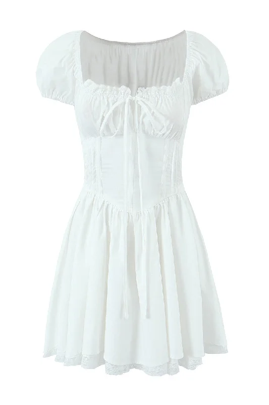 White Lace Patchwork Cotton Short Dress