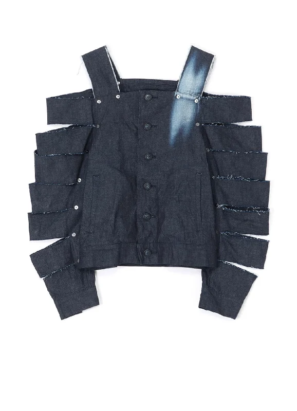 BLEACHED DENIM JACKET WITH CUT-OUT DETAILS