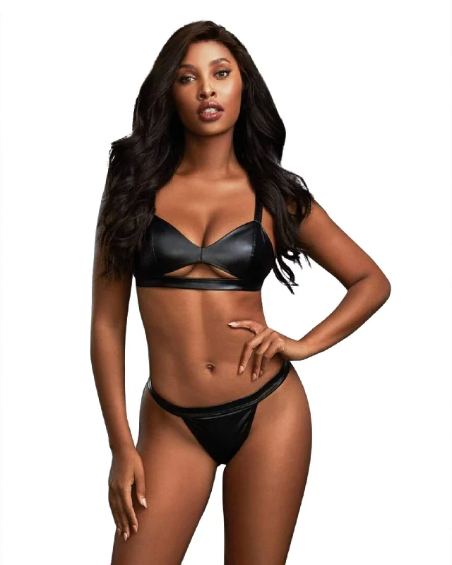 3 Piece Robe, Bralette & Thong Set - Large -  Black