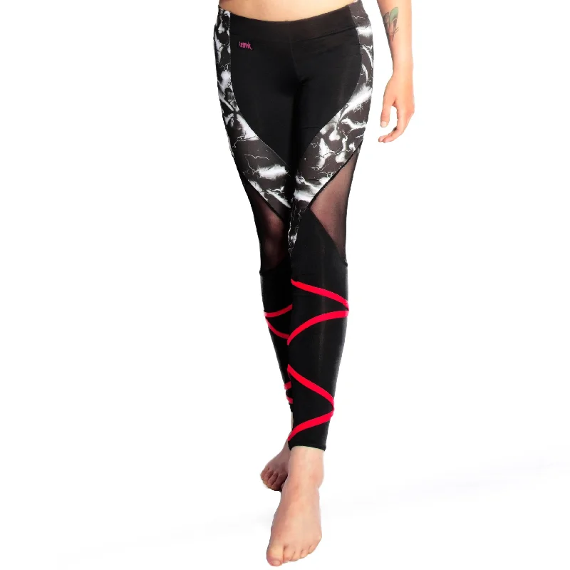 Elektra Leggings - Black Lightning / Red