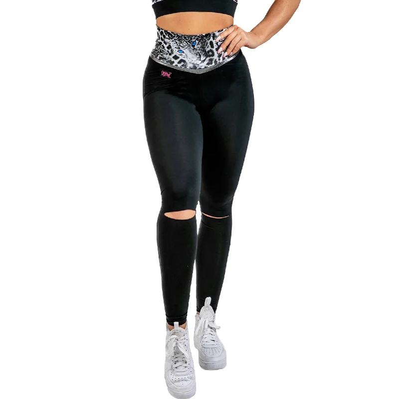 Coretta High Waist Compression Leggings - Grey Leopard / Black