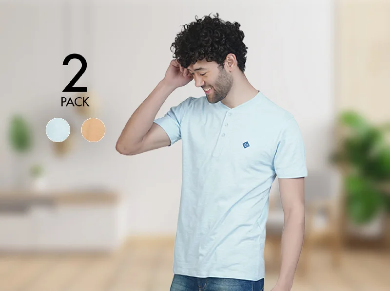 Easy 24X7 Cotton Half Sleeve Henley (Pack of 2)